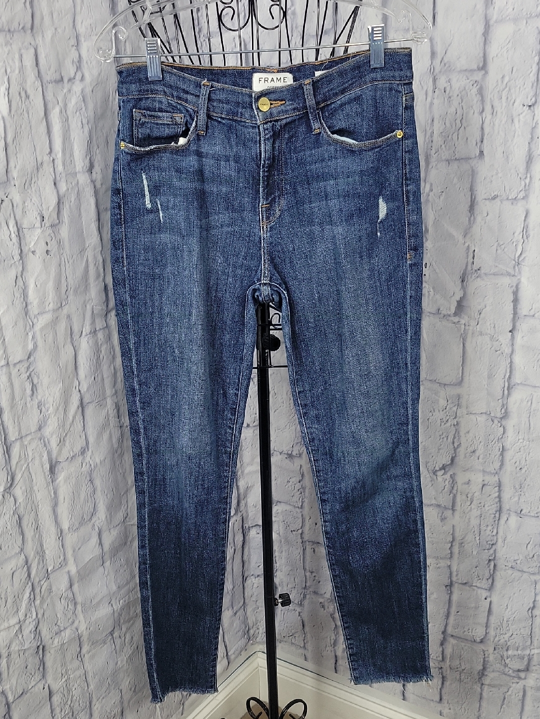 Frame Le Skinny De Jeanne Grand Street Jeans Size 30 Distressed Raw Hem